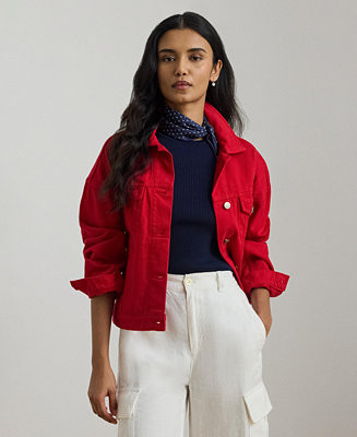 Women's Denim Wedge Spread Collar Trucker Jacket | Macy's