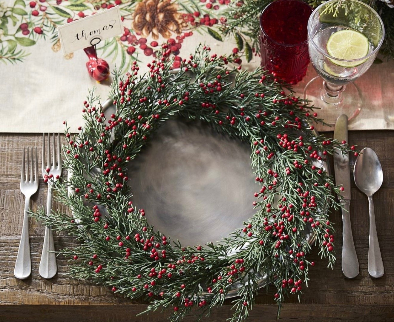 Set of 4 frosty juniper berry charger plates from Pottery Barn. 




Cedar placemats, holiday placemats, Christmas placemats, Christmas napkin rings, Christmas table decor, Christmas table setting, holiday table setting, charging placemats #LTKHoliday

#LTKSeasonal #LTKParties #LTKHome