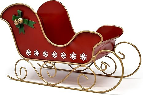 Christmas Santa's Sleigh 13" Holiday Decoration Red Metal Decorative Prop Container Basket Candy ... | Amazon (US)
