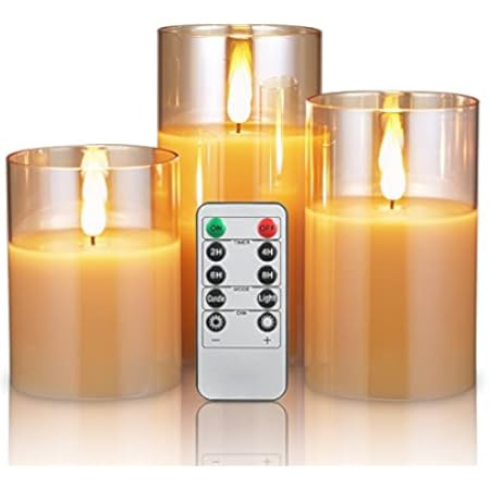 YFYTRE Led Flameless Candles, Battery Operated Real Pillar Wax Flickering Moving Wick Effect Glod Ha | Amazon (US)