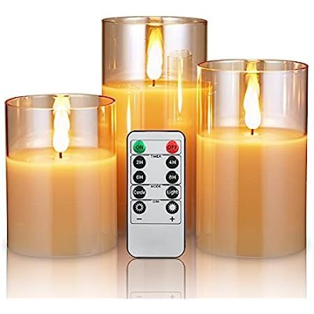 YFYTRE Led Flameless Candles, Battery Operated Real Pillar Wax Flickering Moving Wick Effect Glod Ha | Amazon (US)