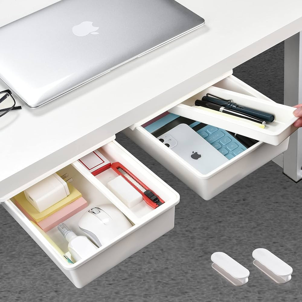 Under Desk Drawer[2Pack, M+M], Self-Adhesive Under Desk Storage, Desk Drawer Organizer for Office... | Amazon (US)