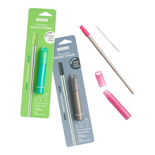 Zoku Stainless Steel Reusable Pocket Straws Set Of 3 by World Market | World Market