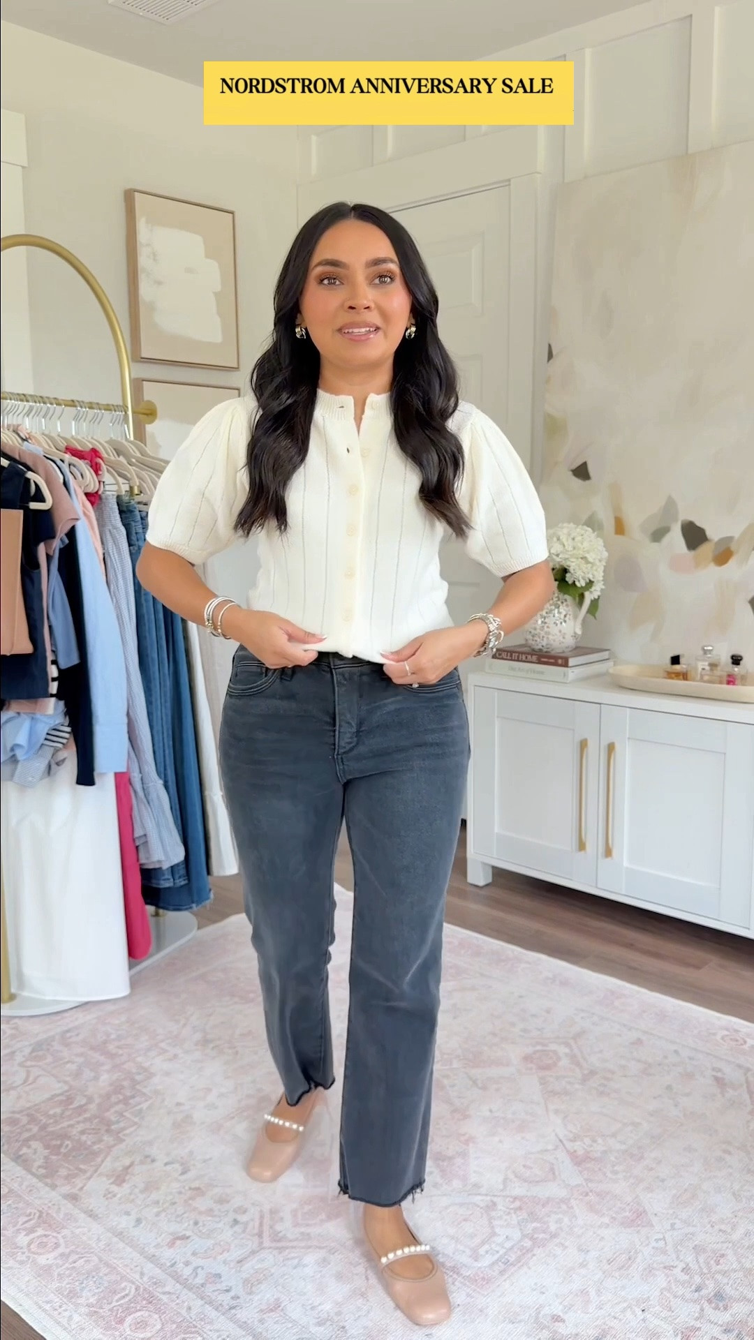 Nordstrom Anniversary Sale!
For reference: I’m 5’0, petite, 32b bra size, and 2/26 in bottoms, pear shaped. 
*Everything I share is unaltered! TTS means true to size. Between size 5-6.5 in shoes

Ivory sweater size xs TTS
Jeans size 2 petite TTS
Flats size 5.5 TTS

#LTKPetite #LTKSaleAlert #LTKootd