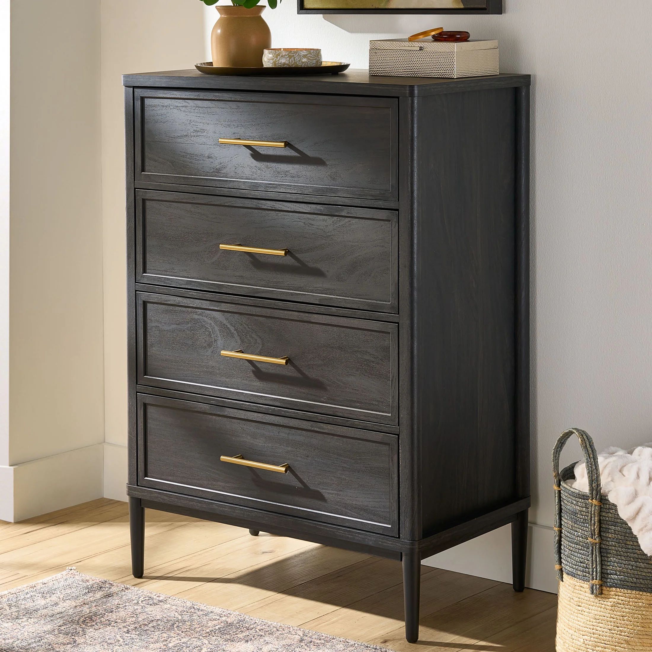 Better Homes & Gardens Oaklee 4-Drawer Dresser, Charcoal Finish | Walmart (US)