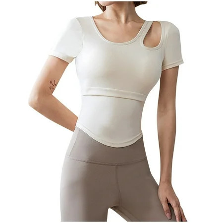 UYISJ Workout Yoga Tops for Women Cut out Crew Neck Short Sleeves Slim Fit Shirts Solid Color Tees Gym Athletic Active Sports Tunic Shirts | Walmart (US)