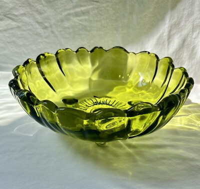 Vintage Indiana Green Glass Footed Fruit Bowl 11” Sunflower  | eBay | eBay US