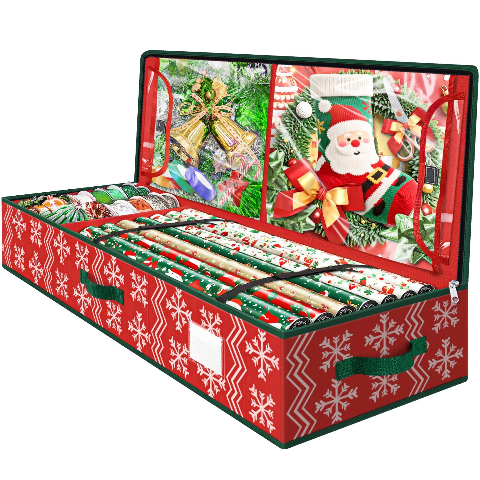 Wrapping Paper Organizer Storage, Christmas Wrapping Paper Storage with Flexible Partition & Pock... | Amazon (US)