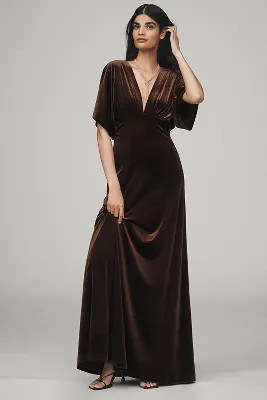BHLDN Amelia Deep-V Stretch Velvet Maxi Dress | Anthropologie (US)