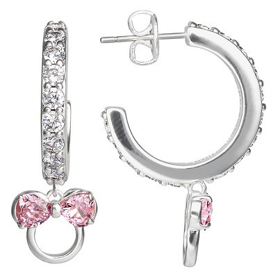 Disney Minnie Mouse Silver Plated Cubic Zirconia Hoop Earrings | Target