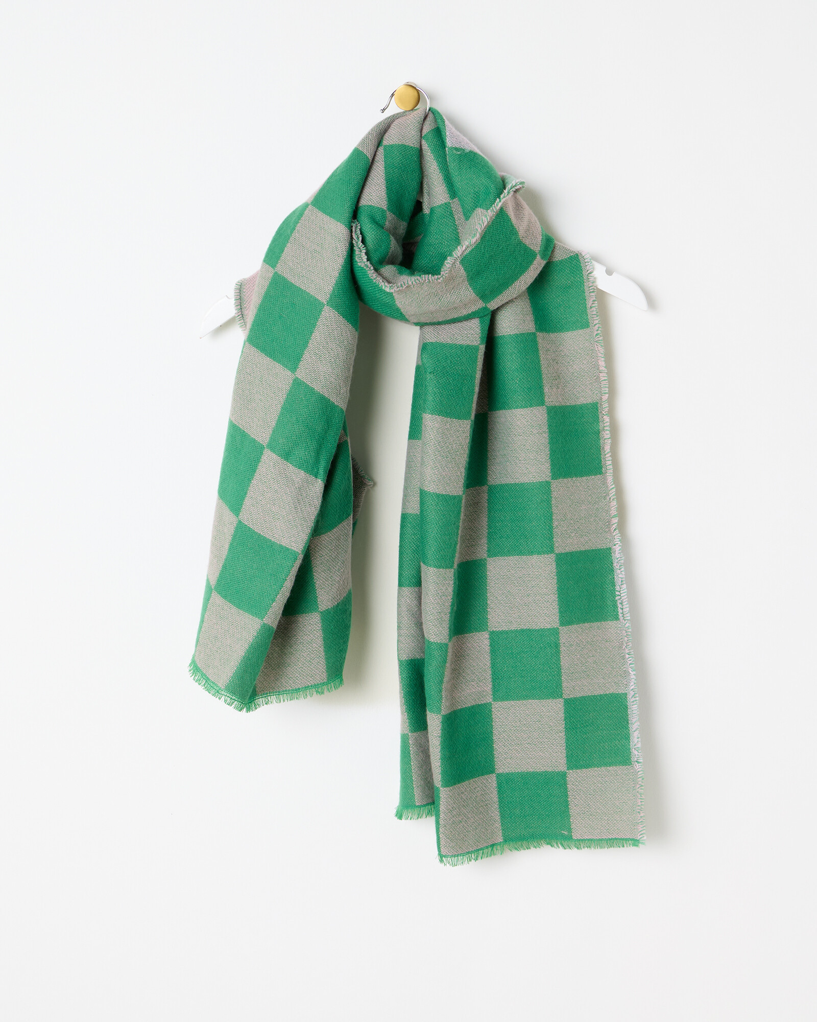 Green & Grey Chequerboard Midweight Blanket Scarf | Oliver Bonas (Global)