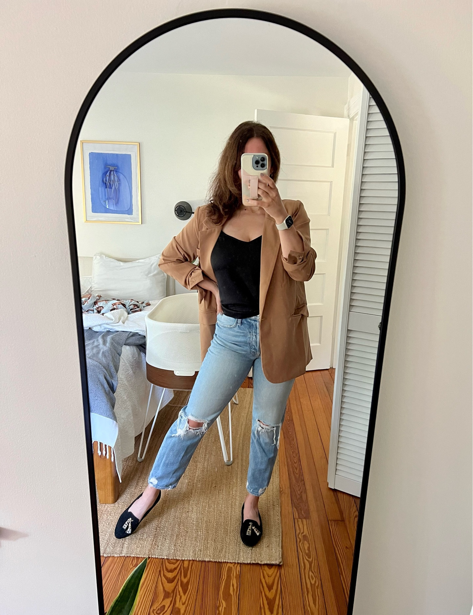 Again love these jeans, camel blazer, silk black cami, and black ballet flats that are the comfiest 🙌🏼

#LTKGiftGuide #LTKSeasonal #LTKstyletip