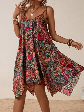 Search SHEIN VCAY Allover Print Hanky Hem Cami Dress | SHEIN USA | SHEIN