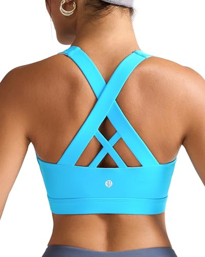 RUNNING GIRL Sports Bra for Women, Criss-Cross Back Padded Strappy Sports Bras Medium Support Yoga Bra with Removable Cups(2353 Brilliant Blue L) | Amazon (US)