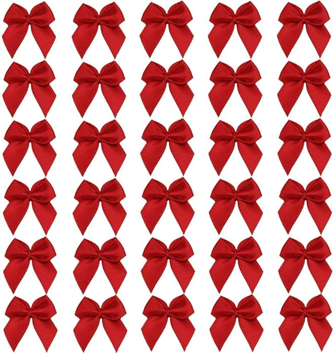 7Rainbows 50pcs Boutique Mini Red Satin Ribbon Bows Flowers Appliques DIY Craft for Sewing Scrapb... | Amazon (US)