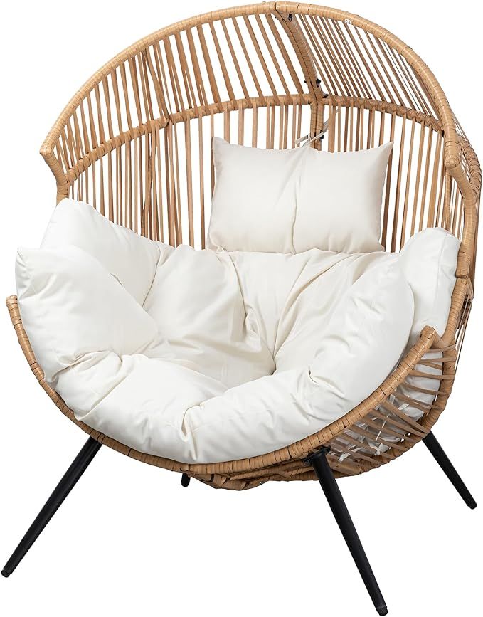 JAMFLY Egg Chair Outdoor Wicker Patio Chair, Oversized Lounger Chair with Cushion Egg Basket Chai... | Amazon (US)