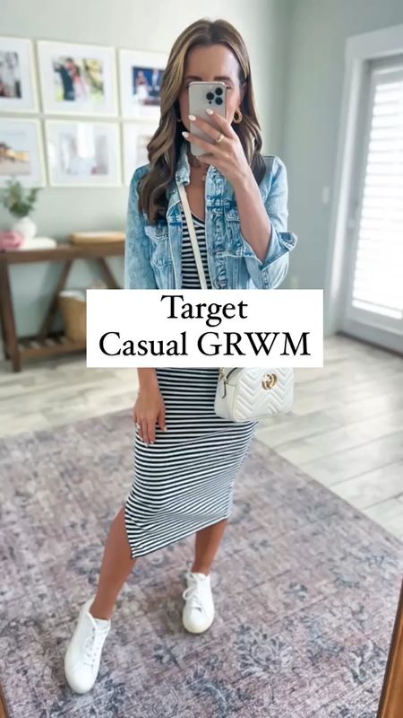 Target ribbed midi dress (XS). Spring dress. Spring outfit. Casual outfit. Mom outfit. Old Navy denim jacket (older, linking updated version). Veja Esplar sneakers (size down if you’re a half size). Gucci Marmont small shoulder bag. 

*Dress is bump friendly for a smaller bump - size up if you have a larger bump!

#LTKunder50 #LTKstyletip #LTKshoecrush