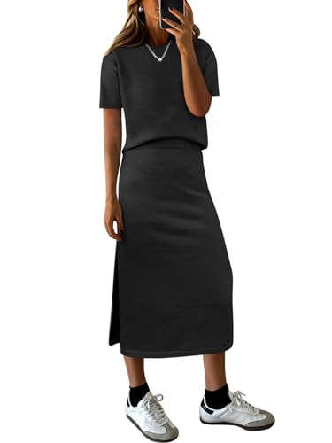 ANRABESS Womens 2 Piece Skirt Sets,Striped Knit Sweater Midi Dress,Comfy Cute,Lounge Casual Trave... | Amazon (US)