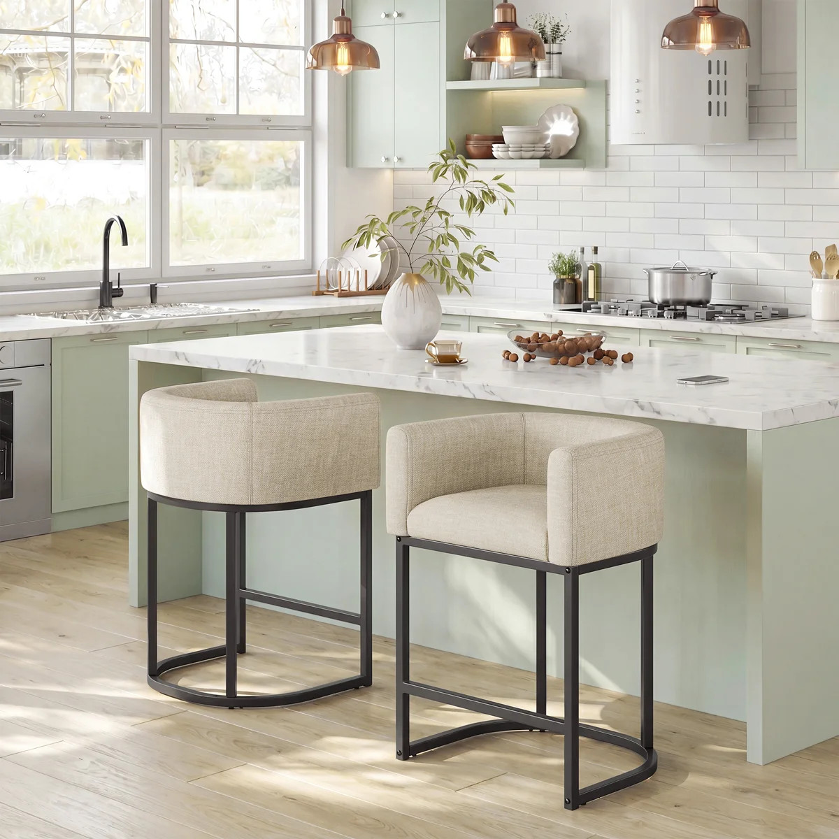 Velora 26'' Upholstered Counter Stool with Metal Frame (Set of 2) | Wayfair North America