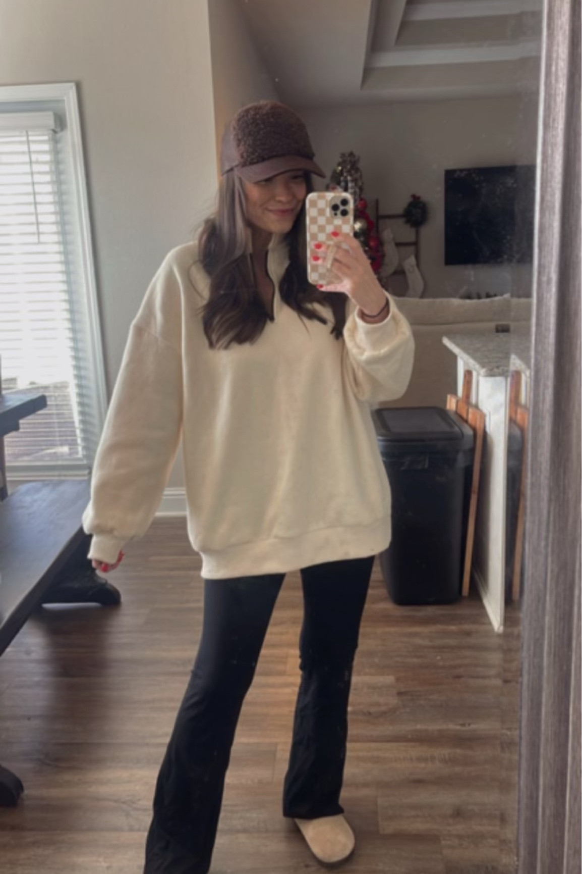 OOTD 🫶🏼 This apricot pullover is from amazon, high waisted flare black leggings are from amazon, brown slip on closed toed sandals are also from amazon, and my brown ball cap hat is from Target! 🎯 

#momstyle #ootd #momootd #newmomstyle #postpartumstyle

#LTKGiftGuide #LTKfindsunder50 #LTKsalealert