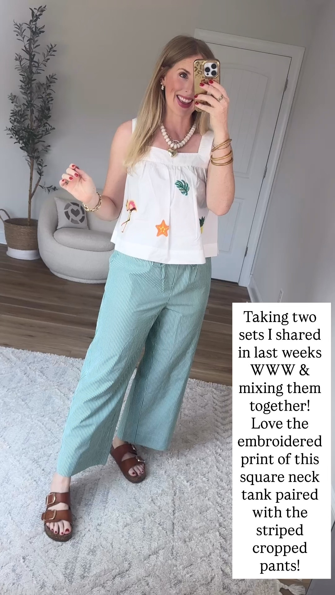 Walmart try on, free assembly, green striped pants, embroidered tank

#LTKootd #LTKmomlife