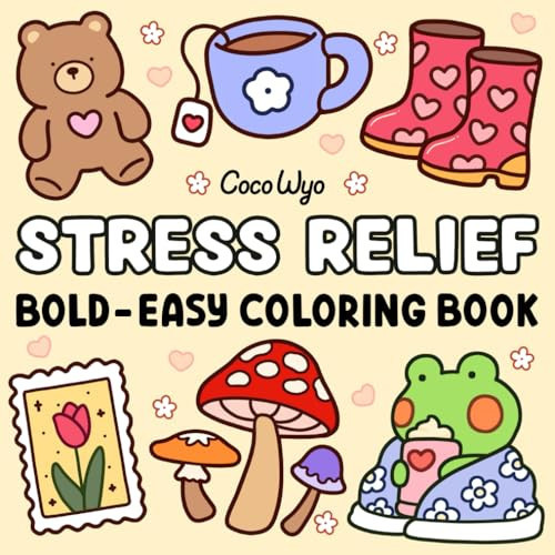Stress Relief: Coloring Book for Adults and Kids, Bold and Easy, Simple and Big Designs for Relaxation Featuring Animals, Landscape, Flowers, Patterns, Cute Things And Many More | Amazon (US)