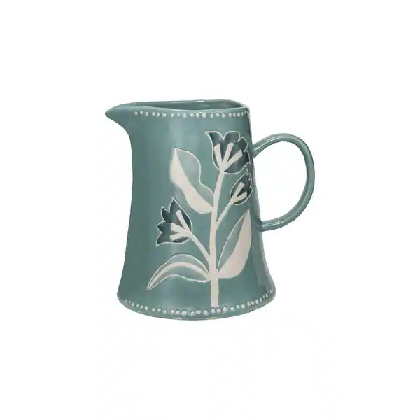 Hand-Painted Stoneware Pitcher with Wax Relief Pattern - 8.0"L x 6.5"W x 8.0"H - 8.0"L x 6.5"W x ... | Bed Bath & Beyond
