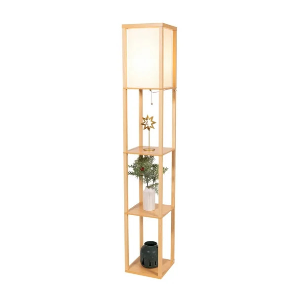 ATAMIN Avery 62.75" Floor Lamp with Shelves, Standing Lamp Shelf, Natural Wood - Walmart.com | Walmart (US)