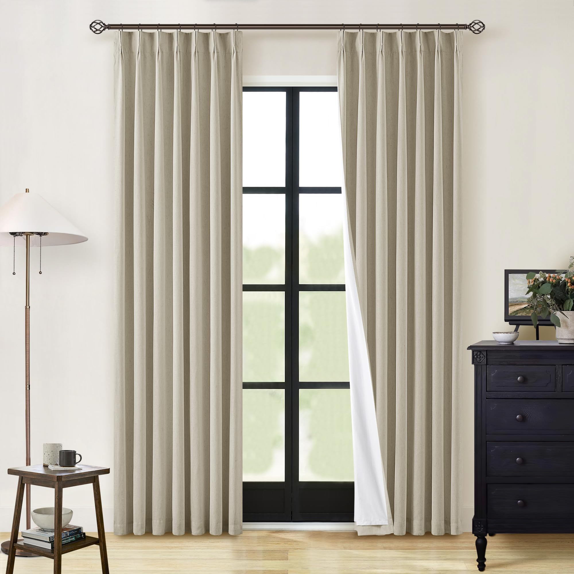 Burlywood Birch Pinch Pleated Full Blackout Curtains Linen Blend Room Darkening Window Curtains 80 Inch for Living Room Bedroom Thermal Insulated Back Tab Pinch Pleat Drapes with Hooks Rings 2 Panels | Amazon (US)