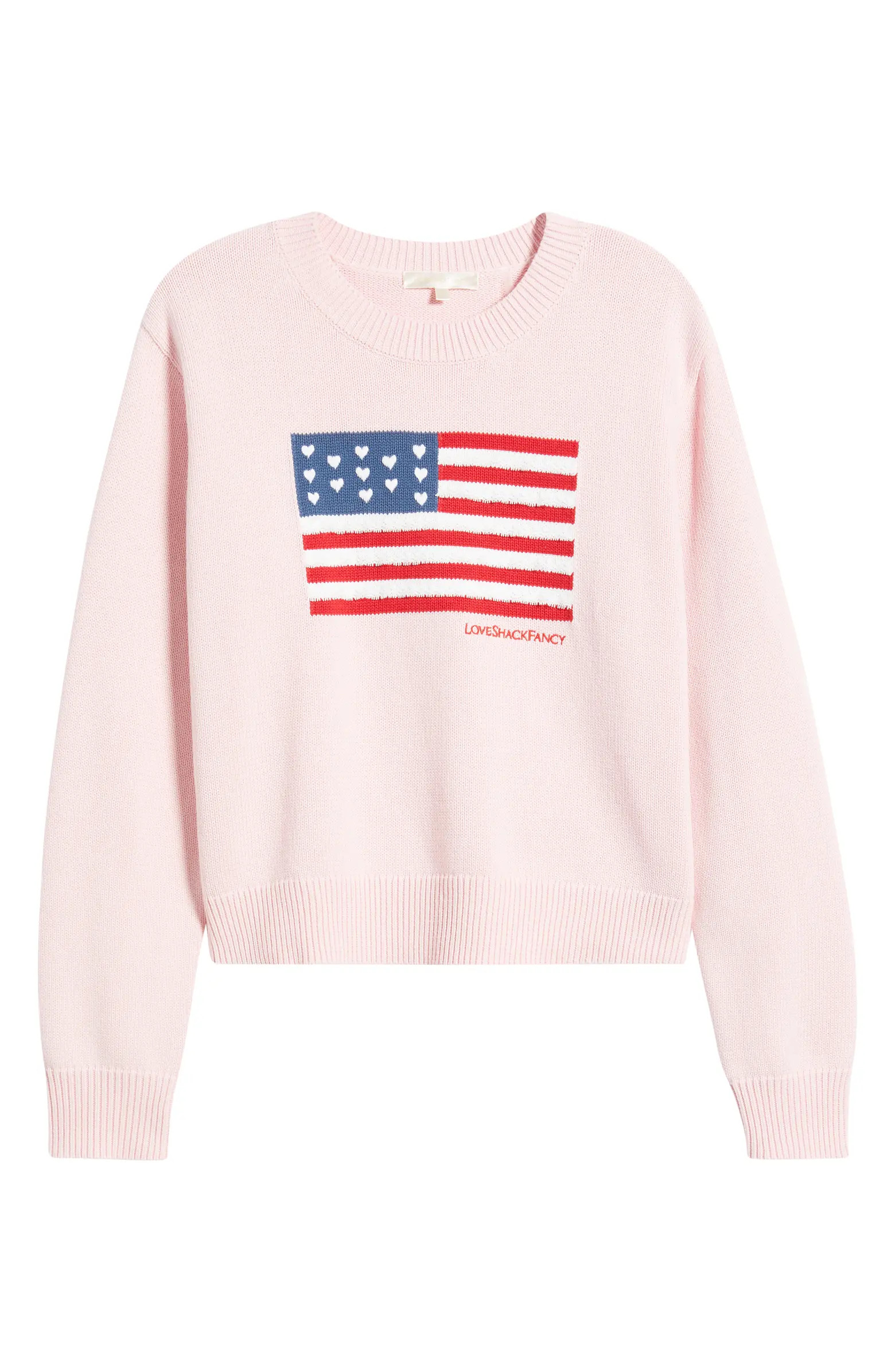 LoveShackFancy Ty Intarsia Flag Cotton Crewneck Sweater | Nordstrom | Nordstrom