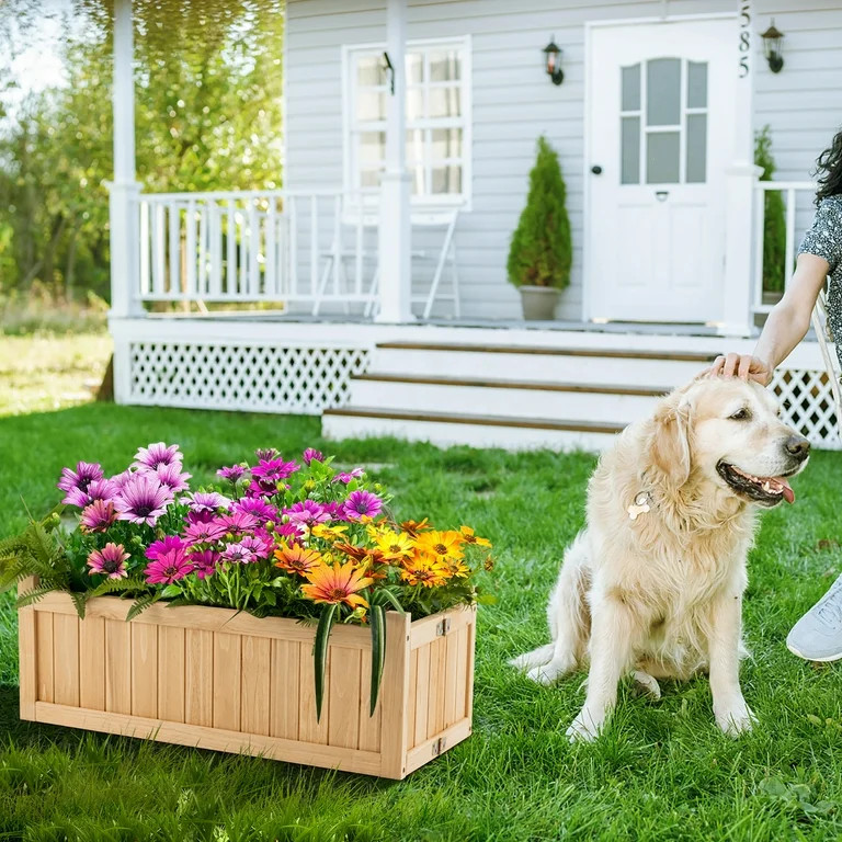 Costway Outdoor Wooden Planter Box Folding Raised Garden Plant Container w/Drainage Hole | Walmart (US)