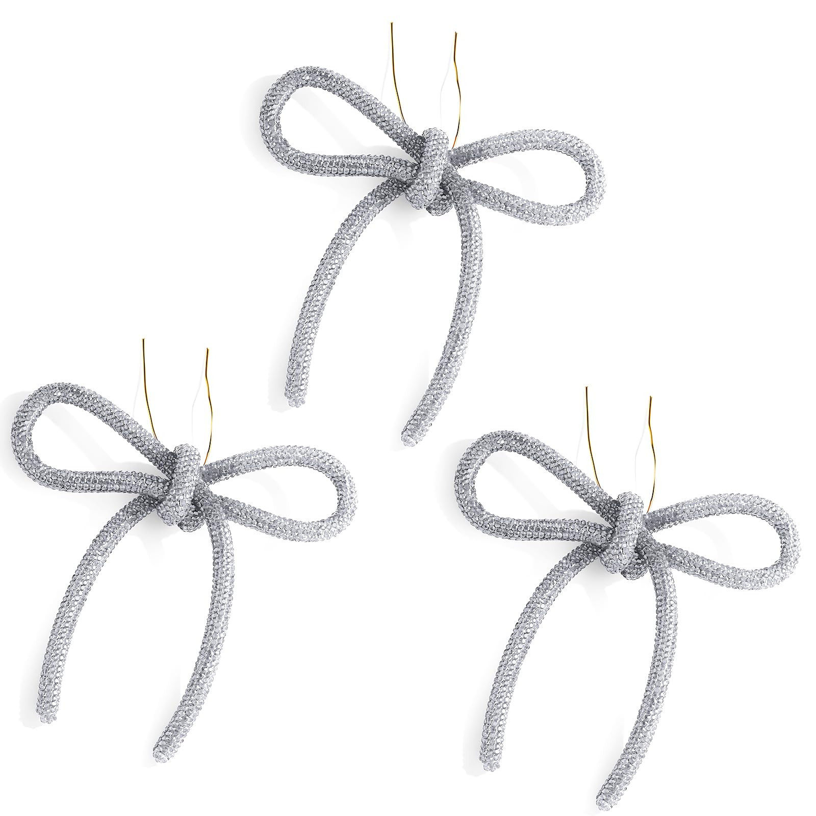 Christmas Bow Ornaments 2025, 3Pcs Silver Bow Christmas Tree Ornament, Xmas Hanging Ornaments Dec... | Amazon (US)