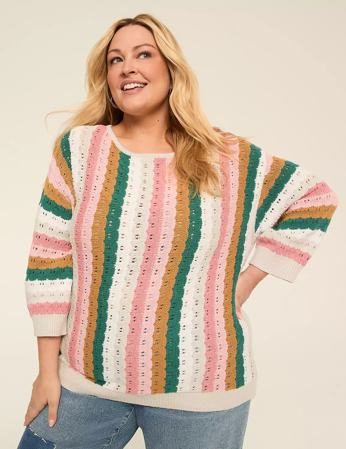 3/4 Sleeve Stitch Pullover Sweater | Lane Bryant (US)