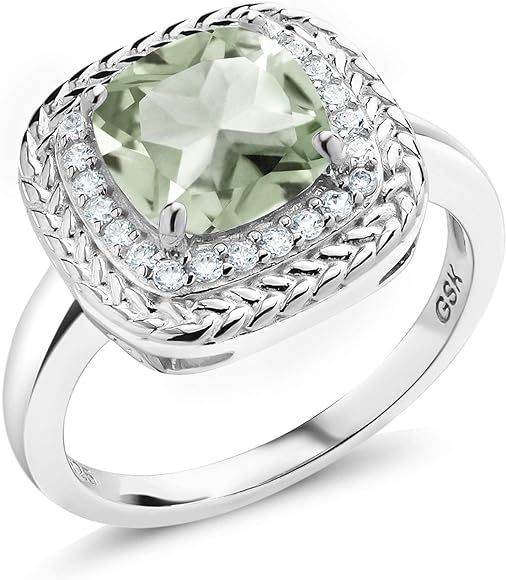 925 Sterling Silver Green Prasiolite Women Engagement Ring (2.05 Ct Cushion Cut Gemstone Birthsto... | Amazon (US)