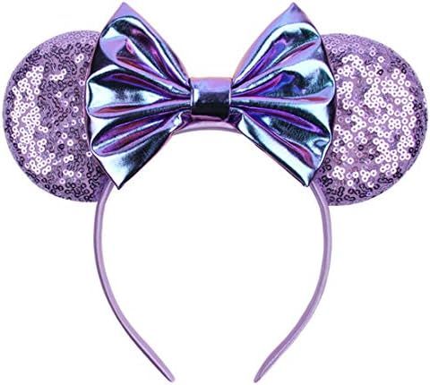 YanJie Metallic Purple Mermaid Hair Bows Minnie Mouse Ear Hairband for Girls Big Sequins Ears Chi... | Amazon (US)