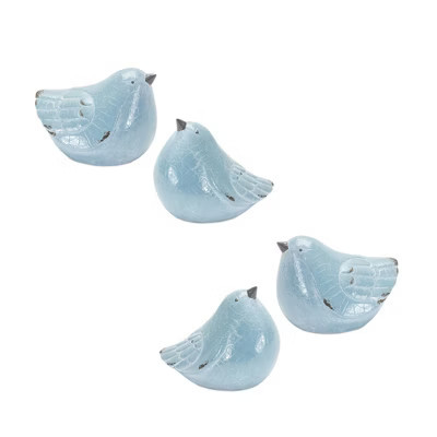 Cracked Terra Cotta Bird Figurines – Set of 4 in Blue & Grey, 4"H Indoor/Outdoor Decor by Melrose | Target