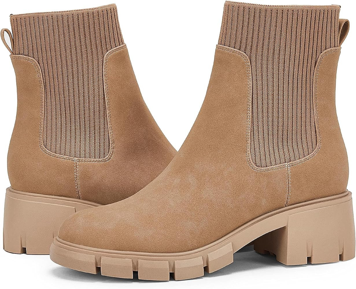 Ruanyu Womens Platform Ankle Boots Elastic Chunky Block Heel Chelsea Booties Lug Sole Non-Slip Co... | Amazon (US)