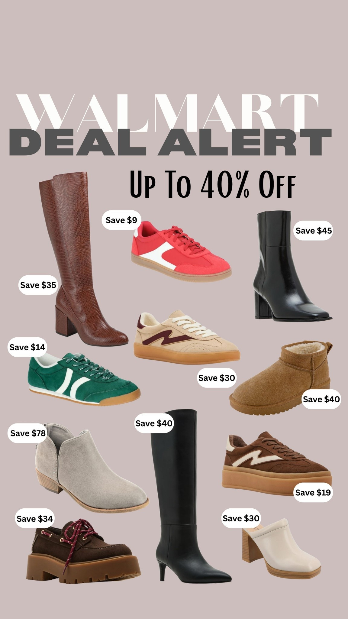 So many Walmart shoe favorites are marked down right now — boots, mules, sneakers, and cozy winter styles all on major sale! Perfect time to grab those trendy pairs you’ve had your eye on.

Styles shown include tall boots, everyday sneakers, loafers, shearling-lined booties, and more. So many versatile picks for fall and winter outfits!

#LTKDealAlert #LTKWalmart #LTKSeasonal #WalmartFashion #WalmartDeals #LTKShoes #AffordableStyle #LookForLess

#LTKSaleAlert #LTKFindsUnder50 #LTKCyberWeek