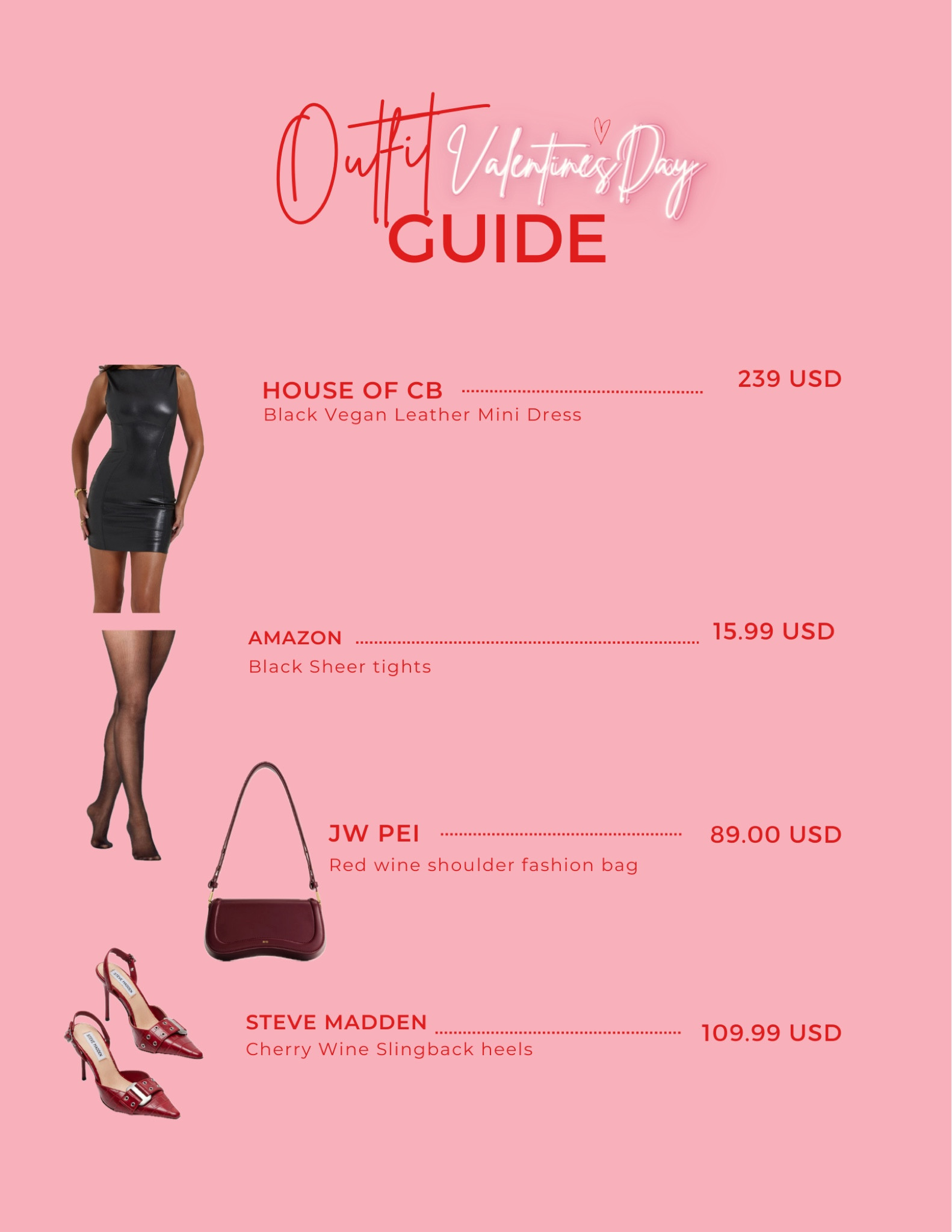 Valentine's Day Date Night Style Guide: 💌👠💋

Elevate your allure with a sleek black leather dress paired effortlessly with sheer black tights for a touch of sophistication. Add a bold statement to your ensemble with a pop of fiery red – choose a chic purse and heels to infuse passion into your Valentine's Day look. Contrast of edgy leather and romantic red for a night of timeless elegance. #LTKVDayStyle 💋🖤🌹
#LTKvalentinesday #LTKdatenight #LTKamazonfinds 
