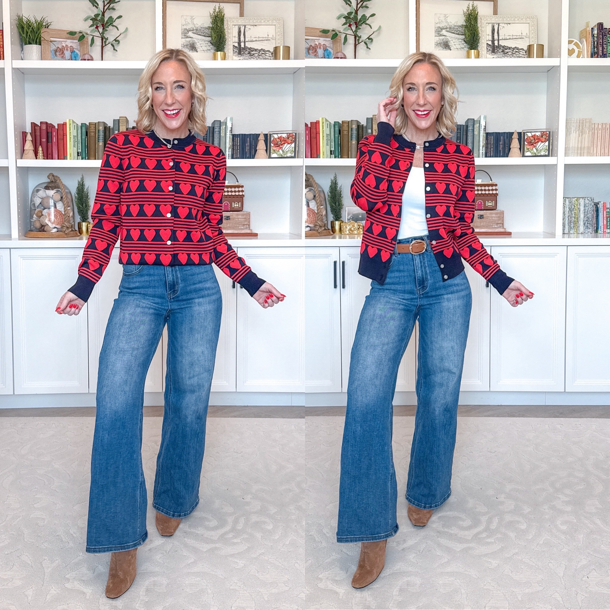 Walmart - 5 new sweaters - * Cable Knit Sweater - size XS. $16.98. 4 colors. * Wide Leg Jeans - size 25. 1. Heart Print Cardigan - size XS. $24. 2 colors.

 

#LTKSeasonal #LTKFindsUnder50 #LTKOver40