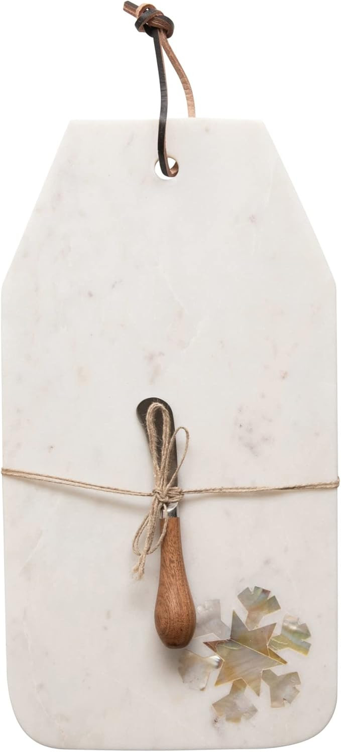 Creative Co-Op 16" L x 9" W Marble Cheese/Cutting Board w/Mother of Pearl Snowflake Inlay & Wood ... | Amazon (US)
