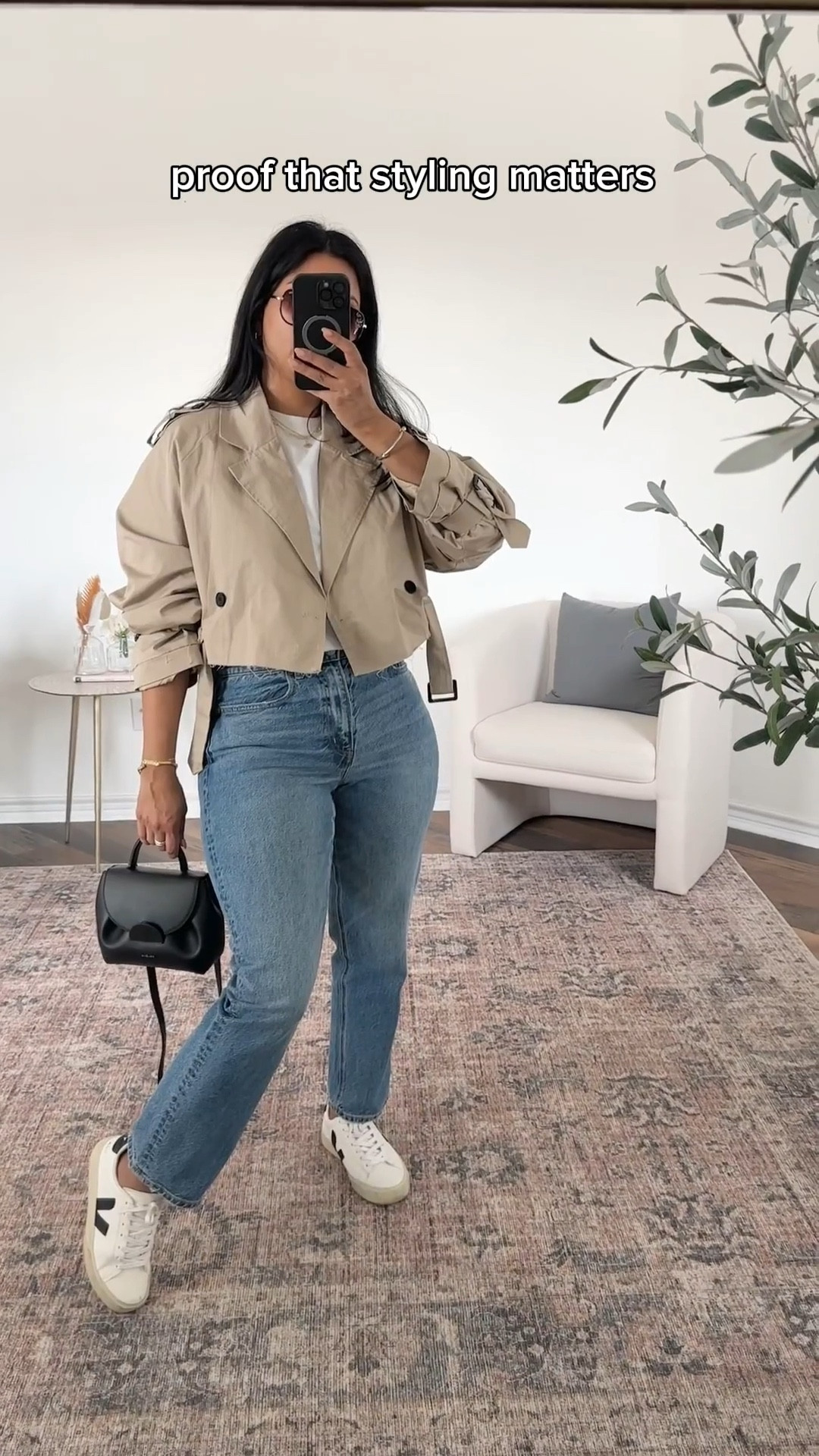 Cropped trench from Amazon(linked similar)
Black bomber, Amazon, linked exact 
Trench from Mango (linked similar)