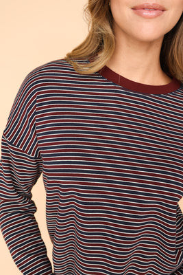 Skylar Stripe Top in Wine | Henly