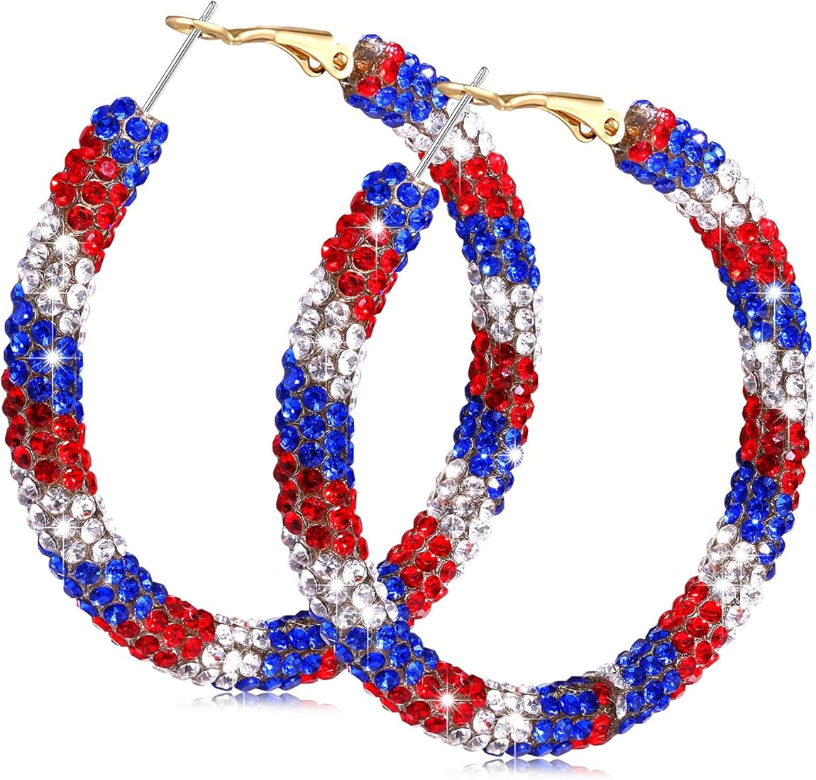 NLCAC Glitter Hoop Earrings Bohemian Sparkle Resin Rhinestone Wrapped Hoop Dangle Earrings for Wo... | Amazon (US)