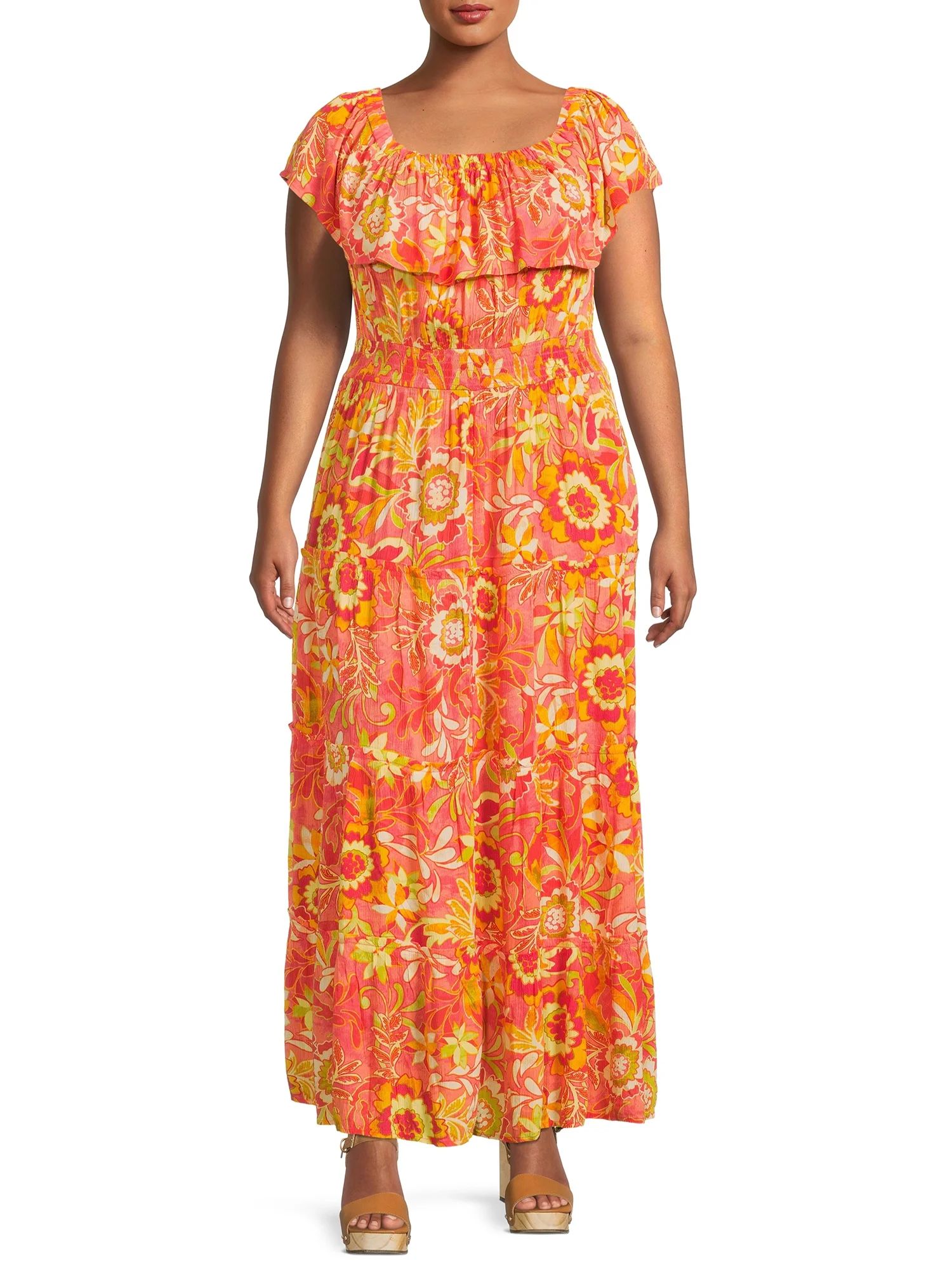 Terra & Sky Women's Plus Size Off-The-Shoulder Maxi Dress - Walmart.com | Walmart (US)