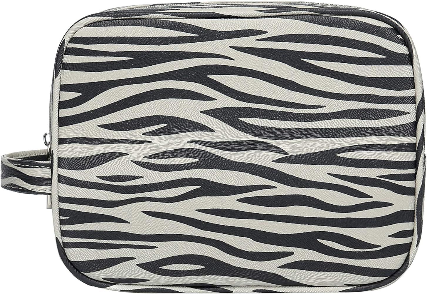 Daisy Rose Cosmetic Toiletry Bag | PU Vegan Leather Travel Bag - Grey Zebra | Amazon (US)
