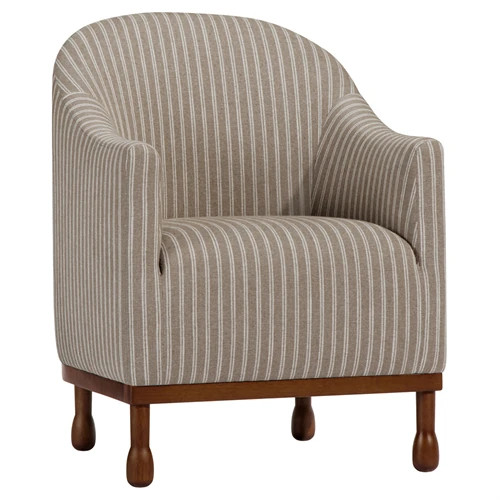 Gavin Updated Traditional Light Striped  Brown Wood Barrel Chair | Kathy Kuo Home