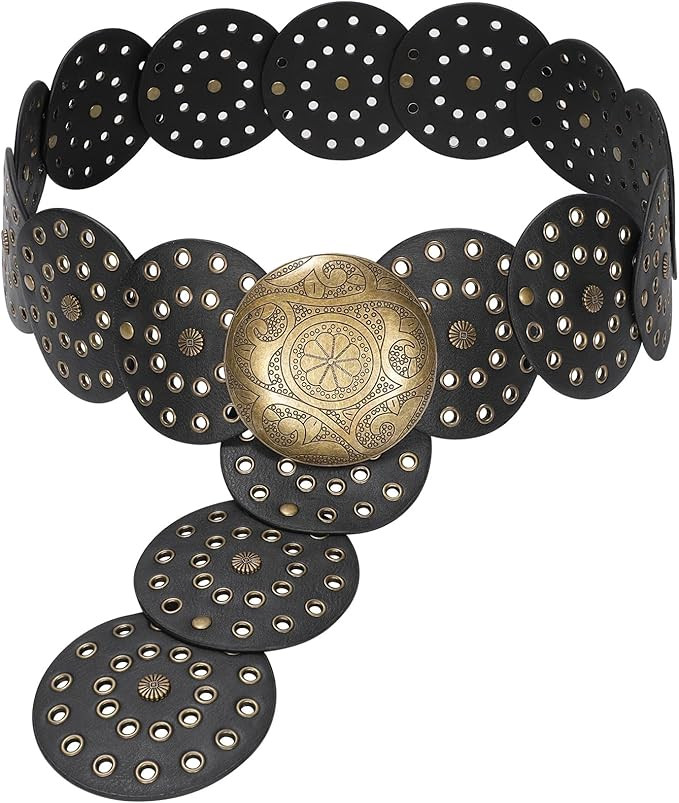 JASGOOD Western Belts for Women Wide Hollow Disc Leather Belt Cowgirl Waist Belt for Jeans Dresse... | Amazon (US)