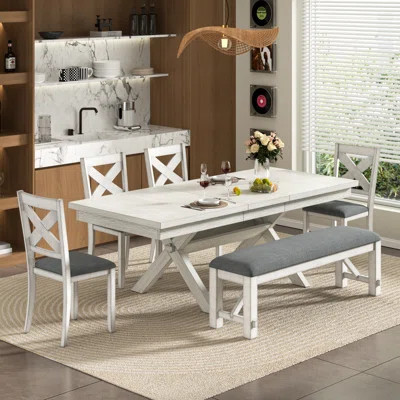 Ecker 7 Piece Extendable Solid Wood Dining Table Set, 66"-93" Extendable Large Dining Table With 6 Upholstered Chairs For 6-8 People Space-Saving Dini | Wayfair North America