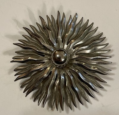 Large Silver Tone Sun Pin Celestial Vintage Layered Rays Brooch 2" MCM Structure | eBay US